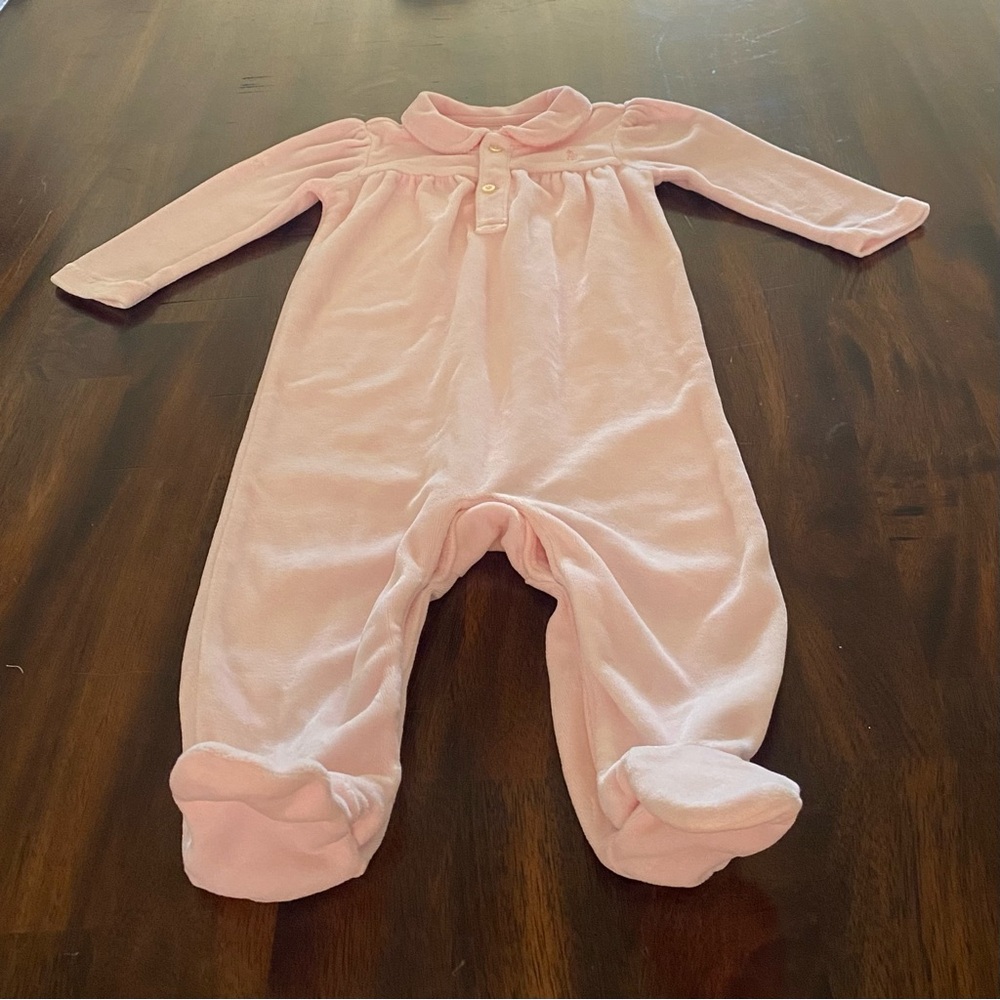 Ralph Lauren Layette collection Footed Velour One Piece with Peter Pan Collar